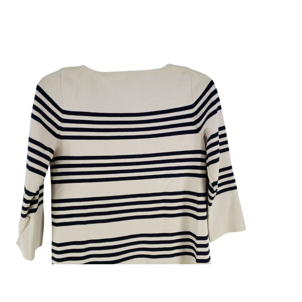 J Crew Fashion Sweater Women's Size XS Beige Blue Stretch 3/4 Sleeve Boat Neck - Picture 4 of 7